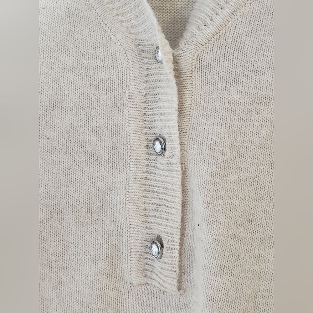 BCBGMAXAZRIA L Cream Lngslvs V-neck 1/4 Buttons ANGORA WOOL Blend Women Sweater - Picture 5 of 10